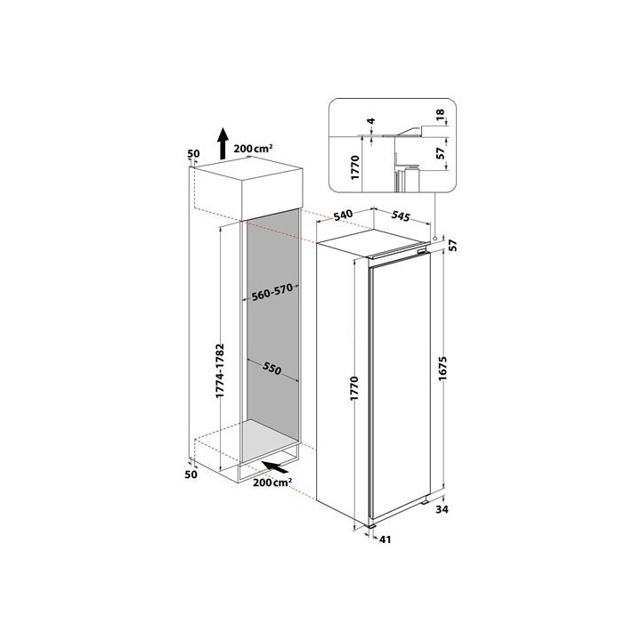 Dimensions réfrigérateur Whirlpool  ARG180152 1 porte 314L