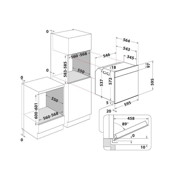 Dimensions Four multifonction encastrable Whirlpool AKZ9635ix